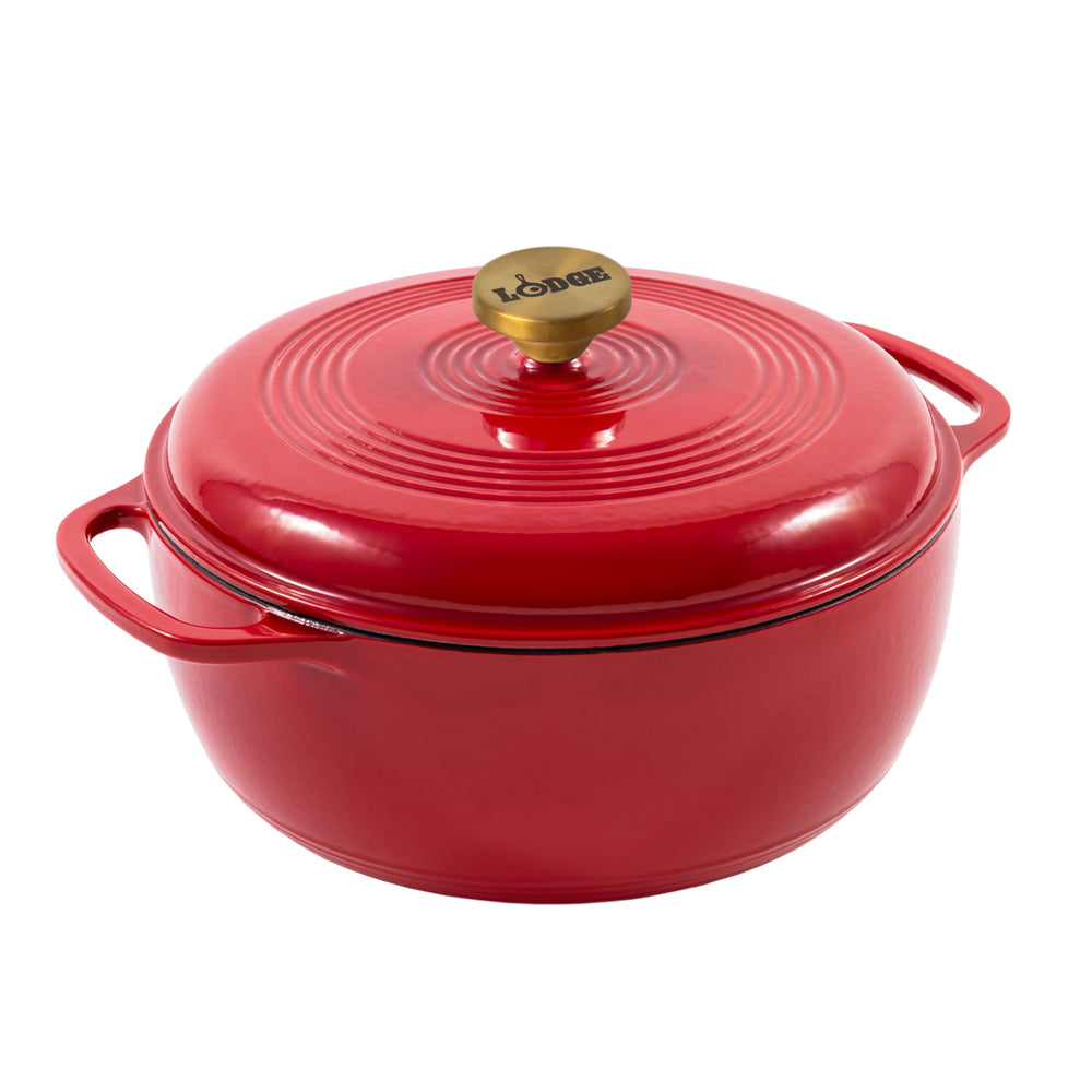 6 Quart Enameled Cast Iron Dutch Oven, Ruby with Gold Knob