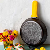 IN STOCK Seasoned Cast Iron Sugar Skull Skillet with Deluxe Handle Holder
